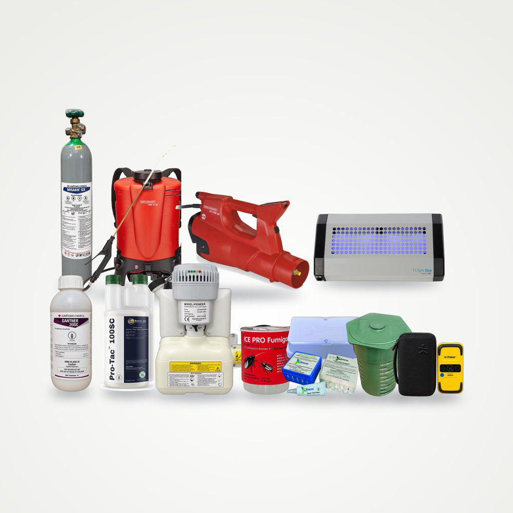 Bentz Jaz product range: MIRAKN GX, Birchmeier REB 15 and AS 1200, FLYght Duo, GANTNER 20SC, Pro-Tac 100SC, Pioneer ULV fogger, ICE Pro Fumigator, Xterm AG, iTAS and Termatrac iTraker