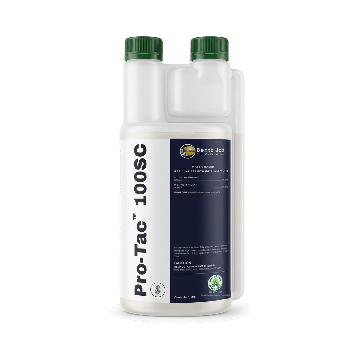 Pro-Tac 100SC 1 litre bottle, Bentz Jaz label with Singapore Green Label