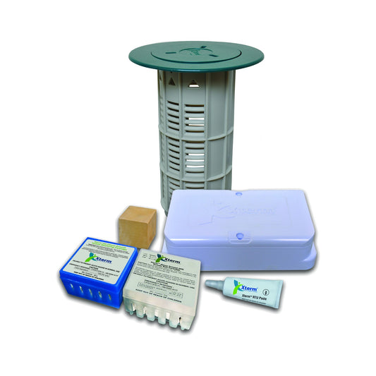 Xterm termite baiting system: IG station, AG station, cartridges, RTU paste and wood block