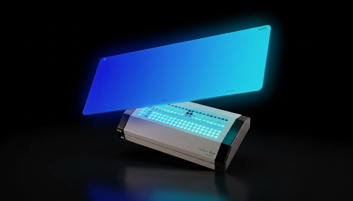 FLYghtDuo insect light trap with its glowing bioVE+ board